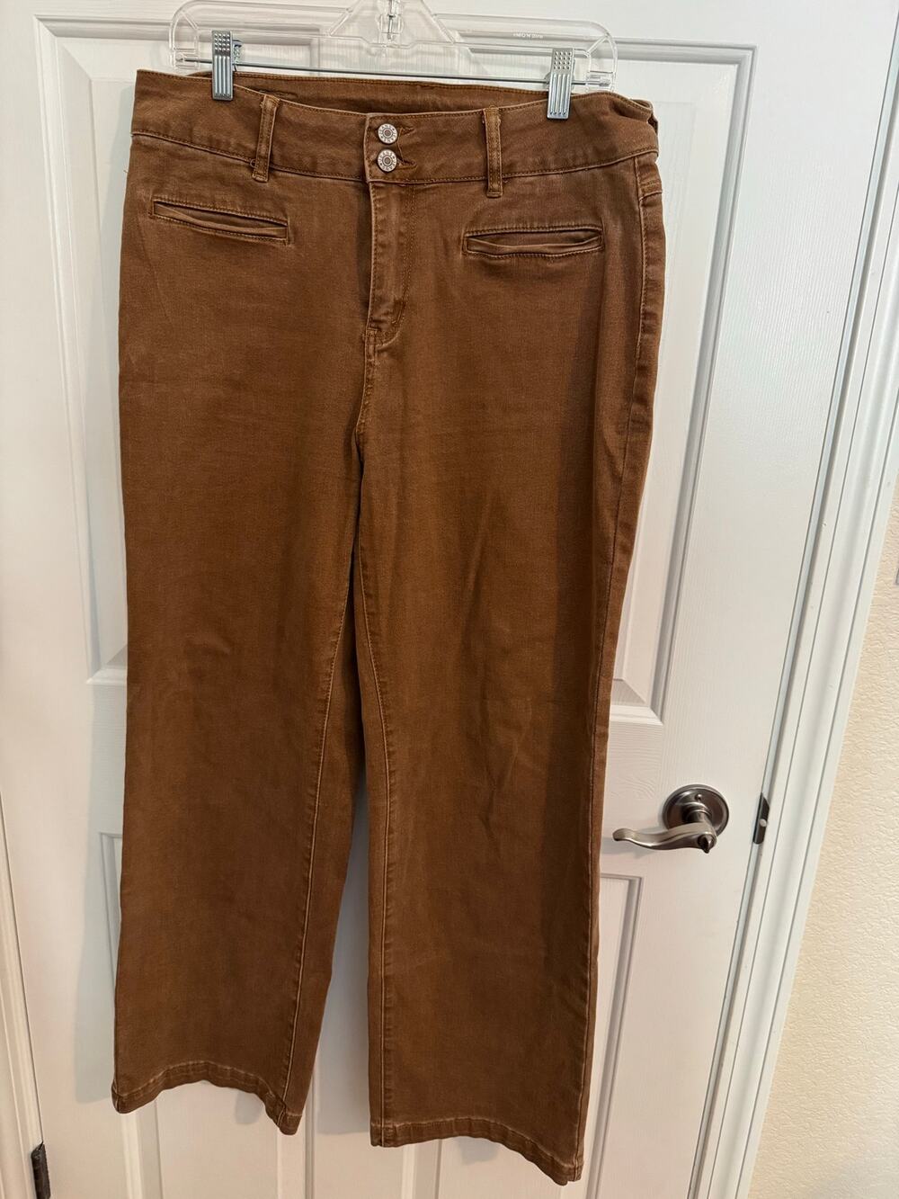 Sidefeel Women's High Waisted Wide Leg Jeans Caramel Brown Stretch 14